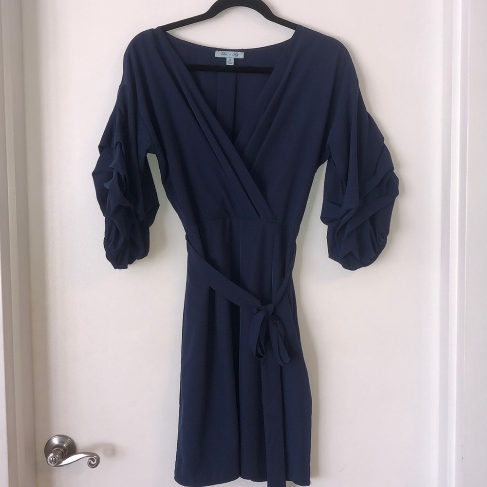 She & Sky Navy ruffle dress.